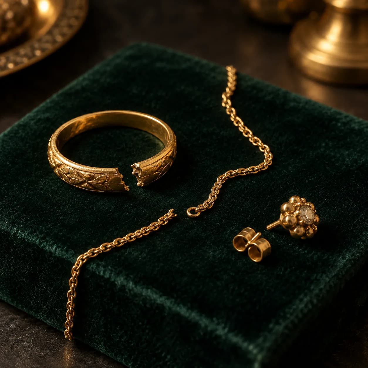 Broken gold rings and jewellery pieces
