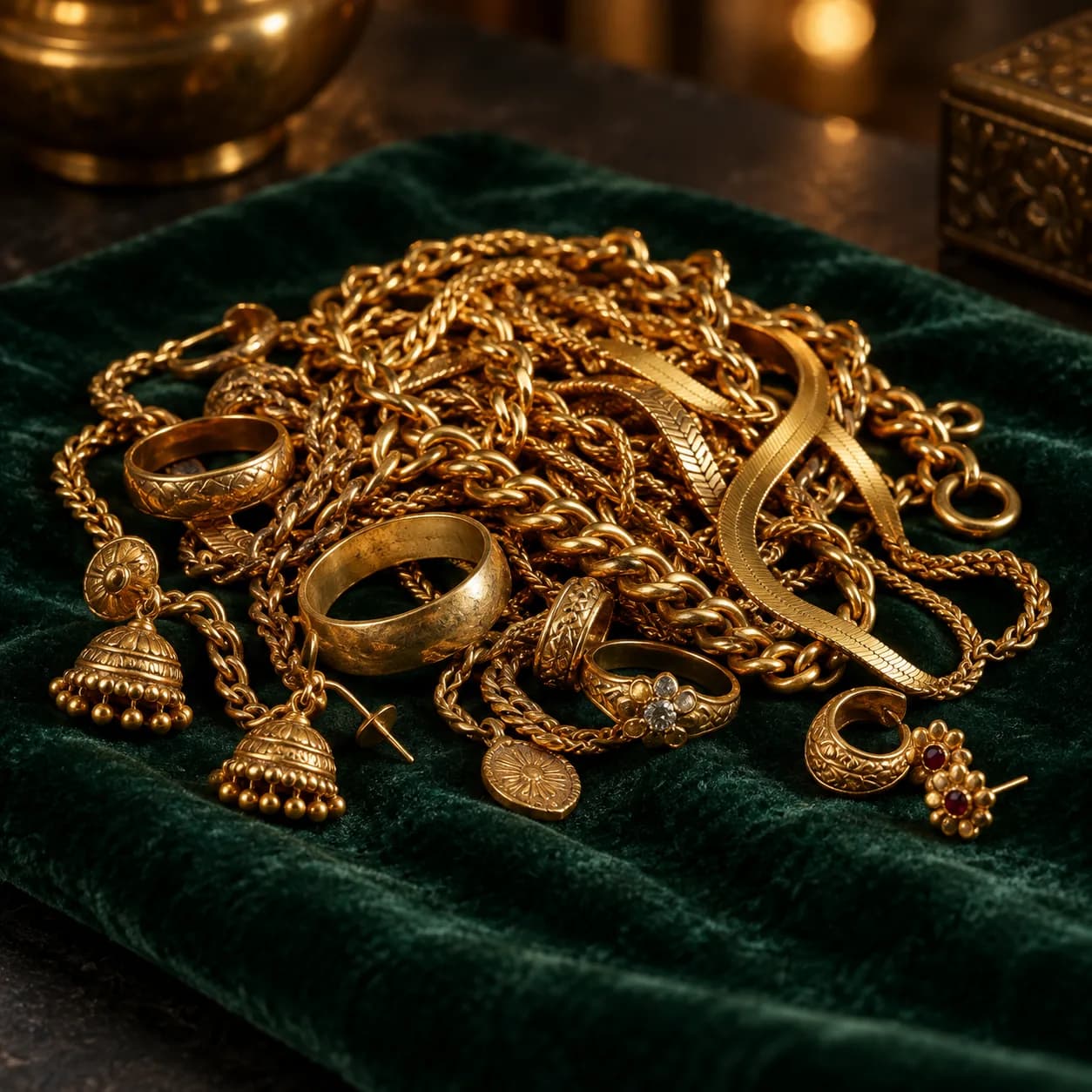 Collection of old gold chains and rings