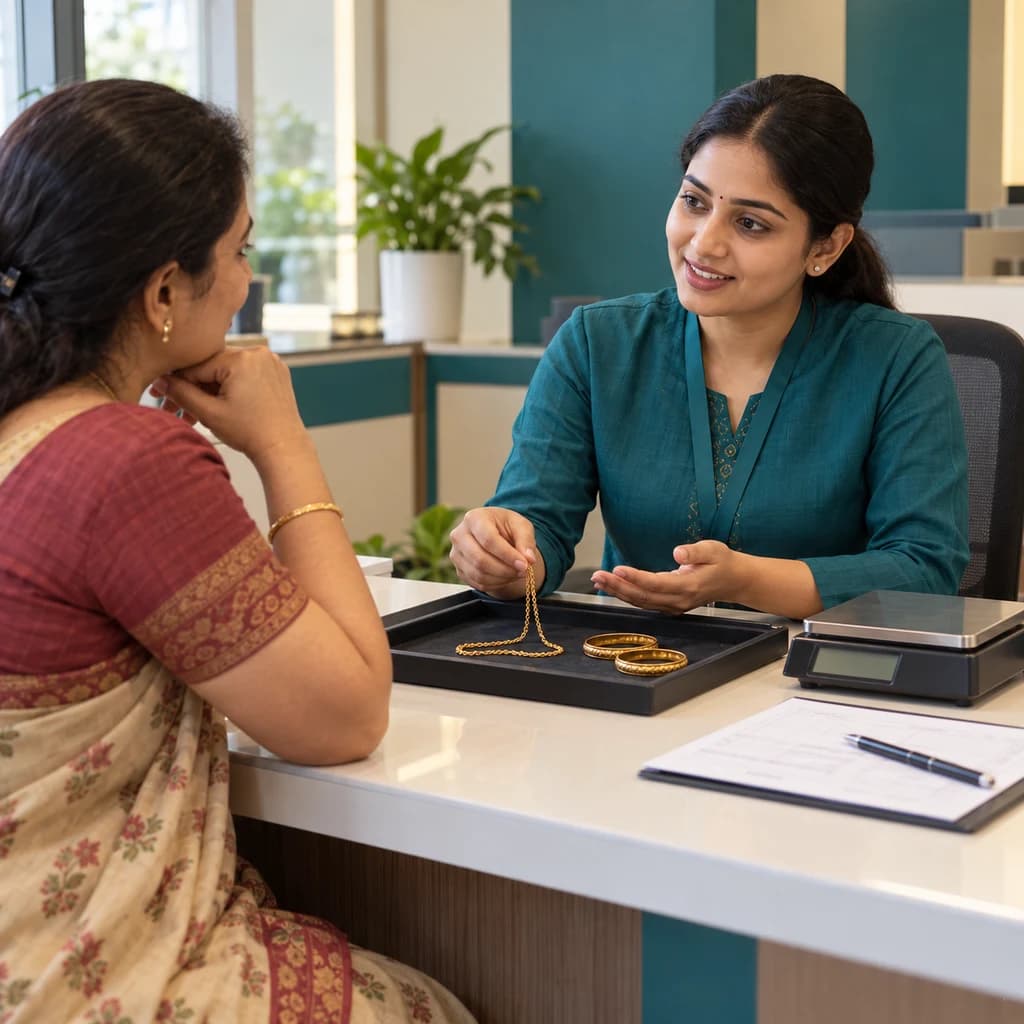 Customer asking a gold valuation advisor about selling her old jewellery